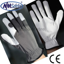 NMSAFETY guantes de cuero de piel de cabra de calidad guantes de cuero de trabajo de fibra elástica para el conductor